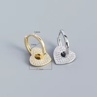 1pair trendy small hoop earrings s925 silver heart inlaid zircon women girl round circle earring 2021 fashion jewelry accessory