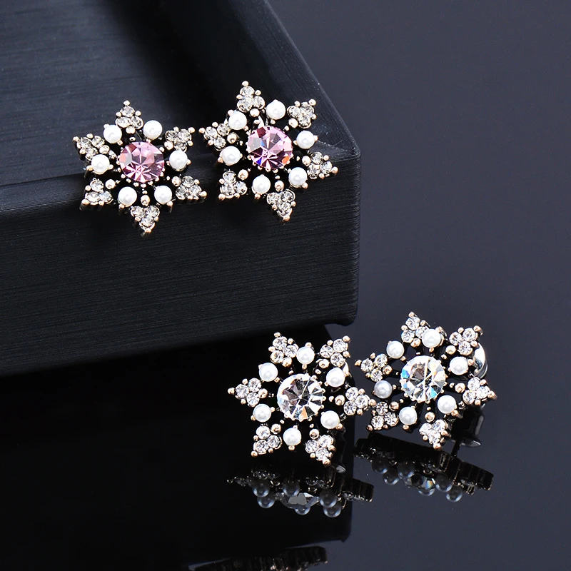 

LEEKER Vintage Earring Snowflake Star Purple Blue Cubic Zircon Stud Earrings For Women Antique Gold Silver Color Jewelry ZD1 LK6