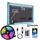 Светодиодная ленсветильник RGB с USB, 1 м, 2 м, 5 м, Bluetooth, приложение для подсветки телевизора, домашний декор для спальни, 5050 USB, 5 В, лента с диодами, RGB светодиодный ная лента, лампа