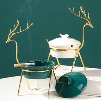 nordic ins wrought iron fawn frame ceramic ashtray with lid creative living room household ash proof personality ash storage