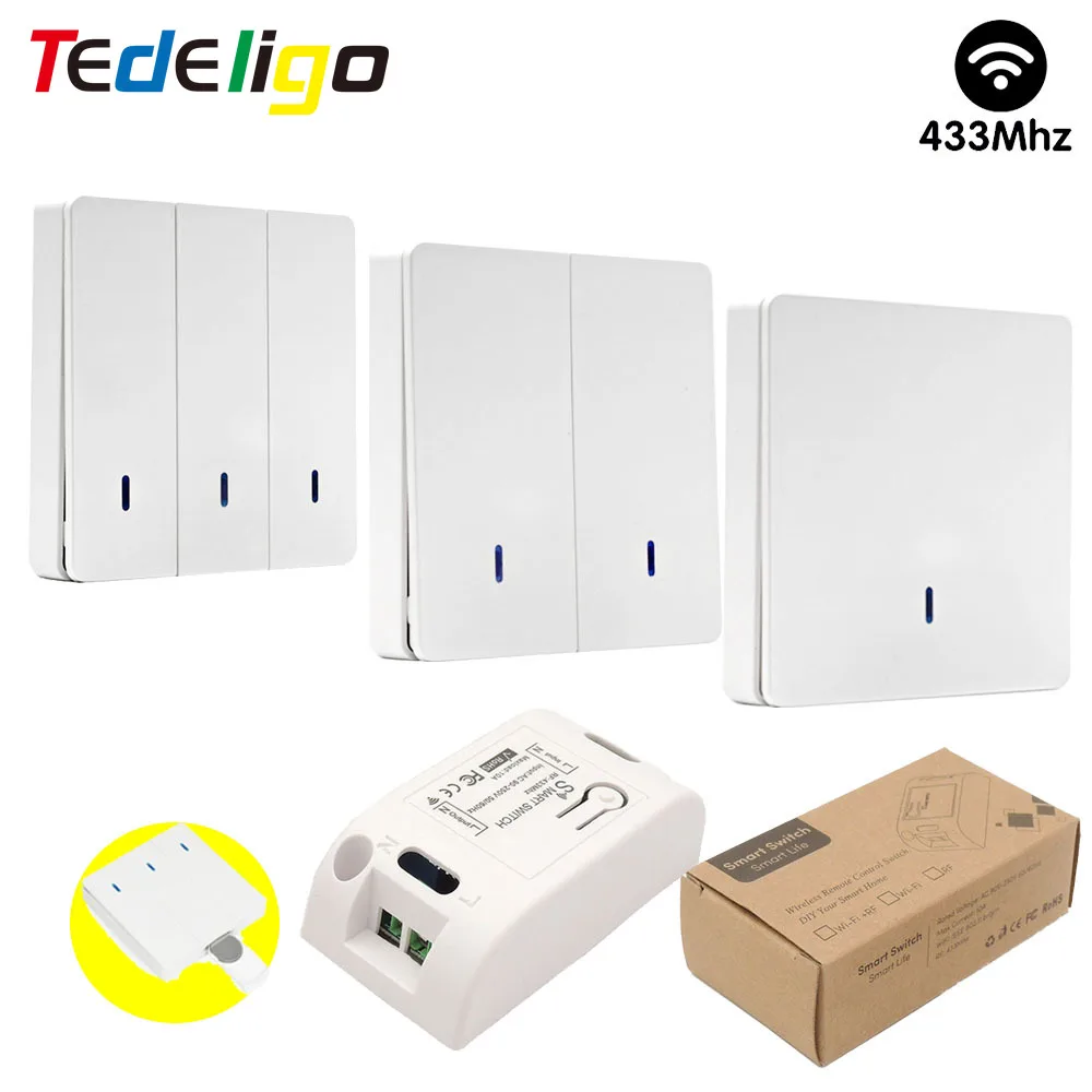 

433Mhz Wall Switch Smart Light Switch AC110V-250V 10A 1ch Receiver Wireless RF Remote Control for Celling Corridor Room Lamp LED