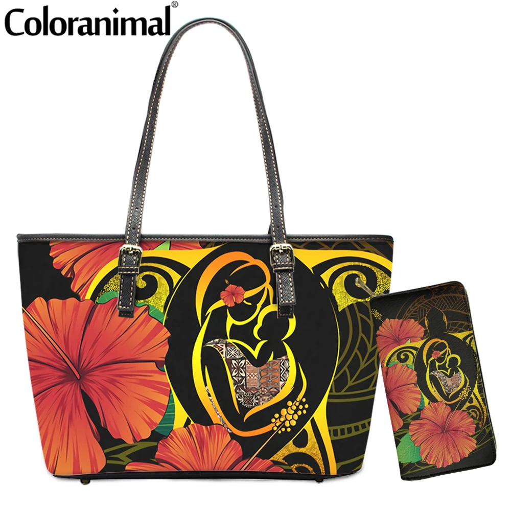 

Хит продаж 2021, женская сумка Coloranimal, модная сумка с принтом гавайской черепахи, гибискуса, женская сумка через плечо, кожаная сумка-тоут, 2 ком...