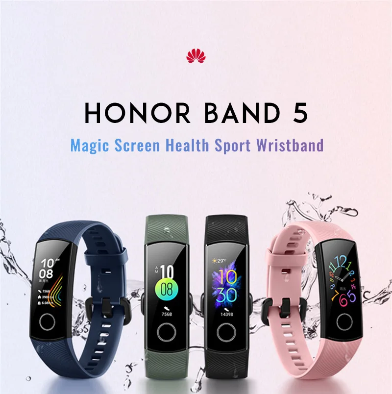 Смарт-браслет huawei Honor Band 5, пульсоксиметр, волшебный цветной сенсорный экран, плавающий ход, обнаружение пульса, сна, сна