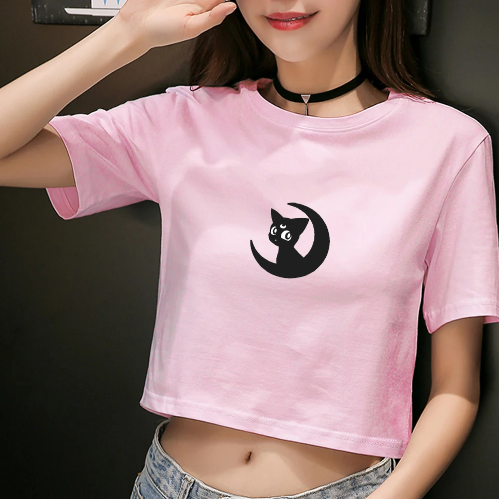 

Милые летние футболки для молодых женщин и девочек, кроп-топ с коротким рукавом, Повседневная футболка с рисунком, женские футболки в стиле ...