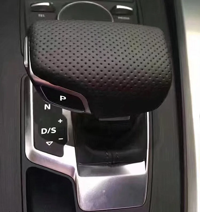 Черная перфорированная кожа Ручка рычага переключения передач ручка чехол для