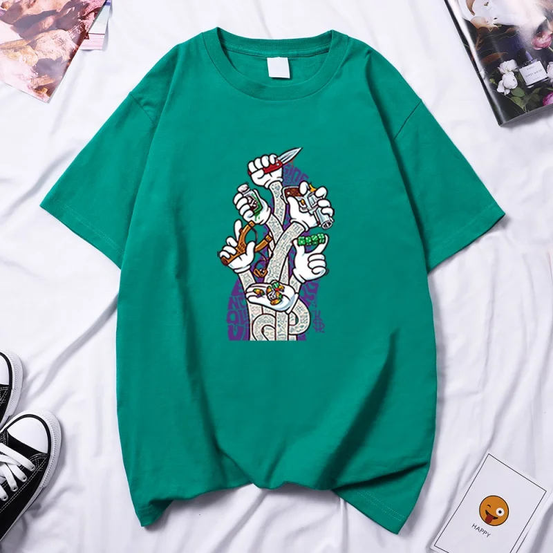 

Camiseta feminina com estampa de desenhos animados, camiseta pessoal solta, hip hop, tendência 2021, vintage, feminina