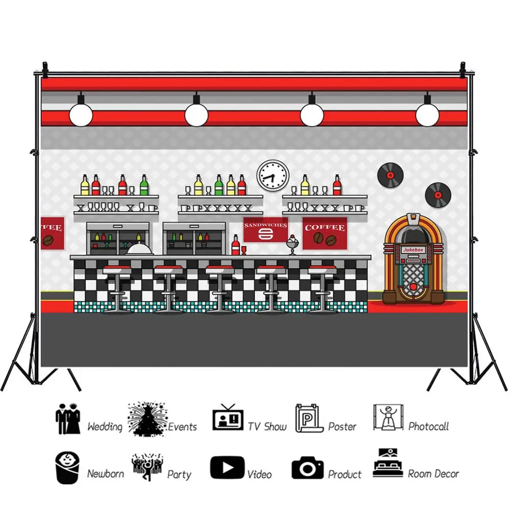 Laeacco мультфильмы Jukekbox сэндвичи кофе Бар Декор фотографии фоны настроить