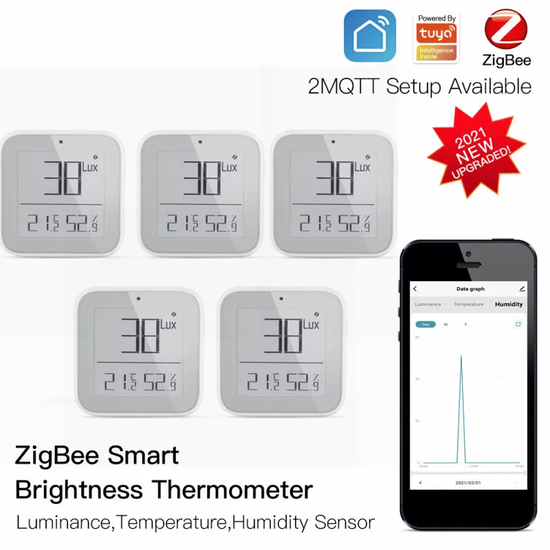 

Смарт-датчик влажности и температуры ZigBee, Bluetooth-детектор яркости сетки, умное приложение, управление через Alexa