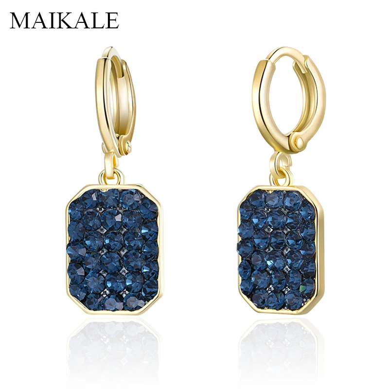 MAIKALE корейские модные квадратные золотые серебряные висячие серьги с камнями, фианит, голубой камень, CZ серьги для женщин, ювелирные изделия, подарки для девочек