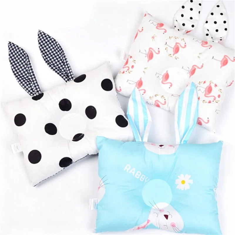 Хлопковая подушка для малышей с милыми заячьими ушками Нескользящие плоские