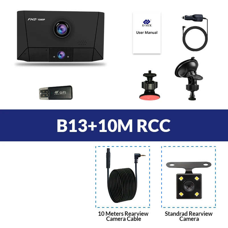 B13-10M RCC E-ACE B13 DVR 4,0 дюймов Автомобильная камера 1080P Авто рекордер FHD видеорегистратор ночного видения автомобильные видеорегистраторы 3 объектива камеры видеорегистратор - Название цвета: B13-10M RCC