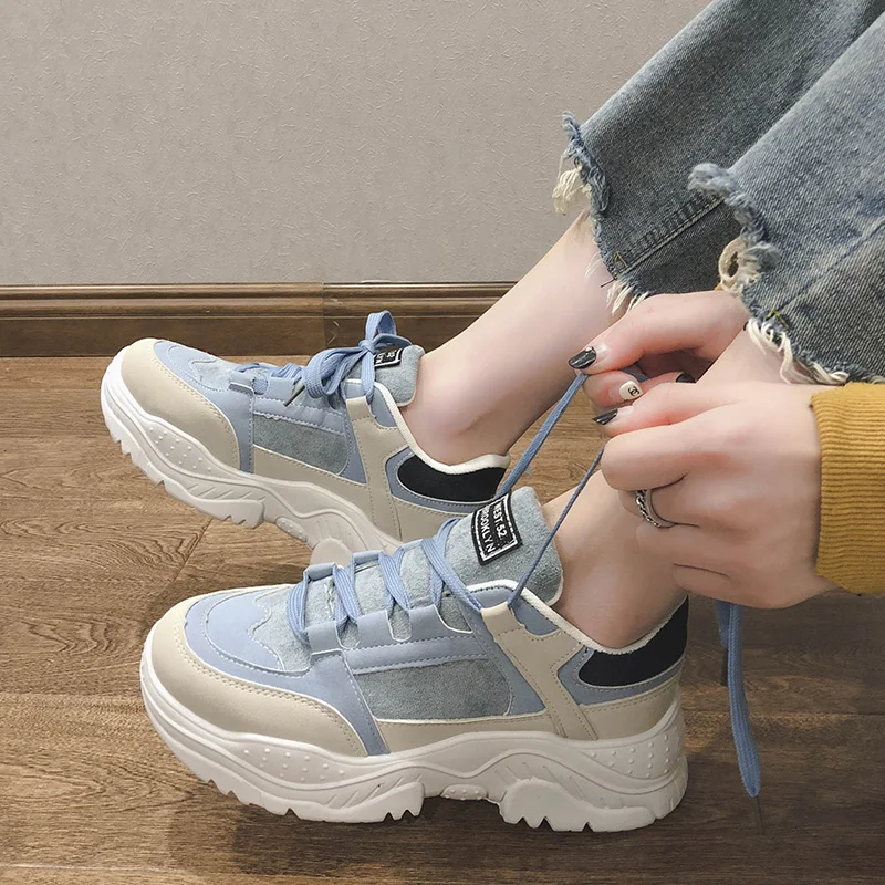 Высокие кроссовки женская обувь для студентов весна 2019 новые на толстой подошве