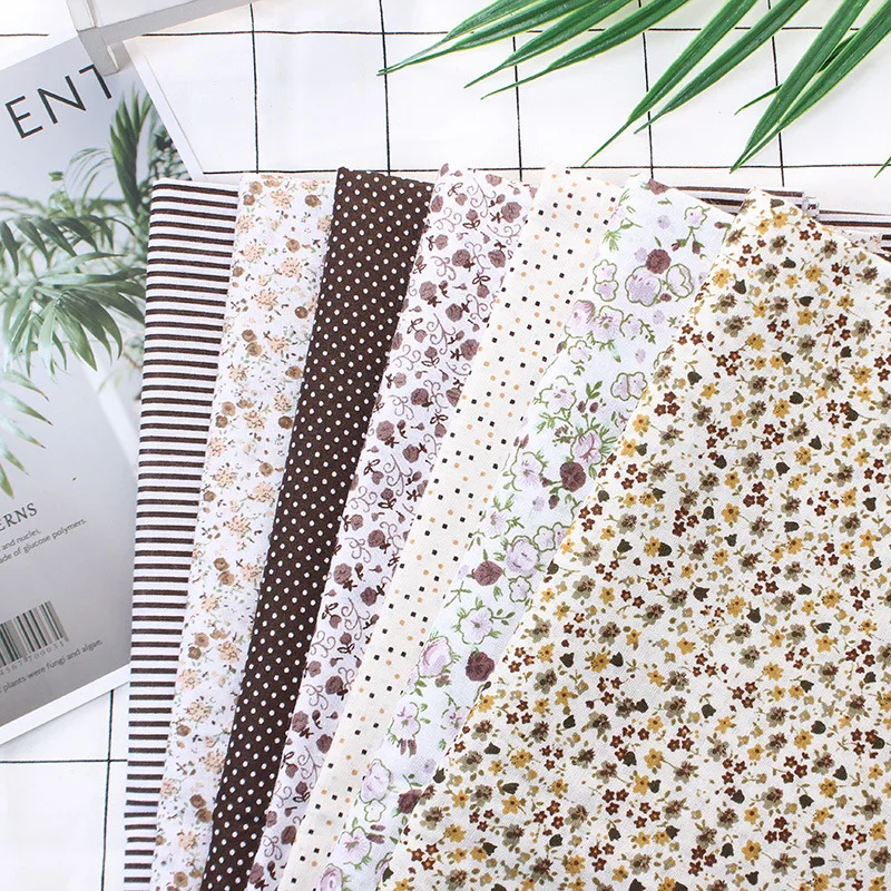 7Pcs 25x25cm Brown Dot Mixed Cotton Fabric Printed Cloth Sewing Fabrics For Patchwork Needlework DIY Handmade Accessories - купить по