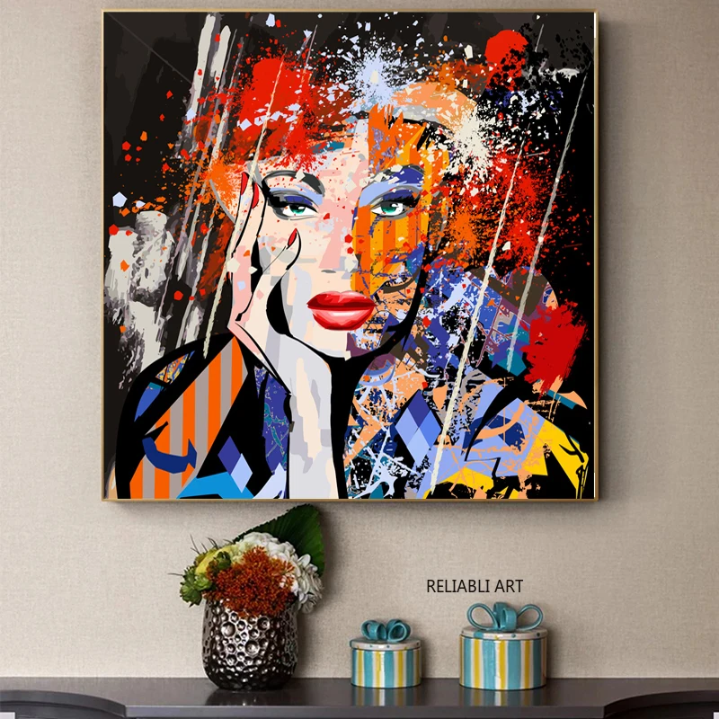 

Abstract Graffiti Art Figure Woman Oil Painting Canvas Art Pictures for Living Room Wall Art Posters Prints Home Cuadros Decor