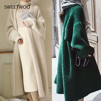 new fashion long cardigan women 2021 autumn and winter mohair loose knit sweater female casual oversized jacket coat
