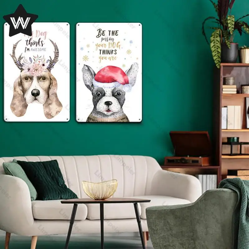 Металлический жестяной плакат с собакой милые животные настенные наклейки