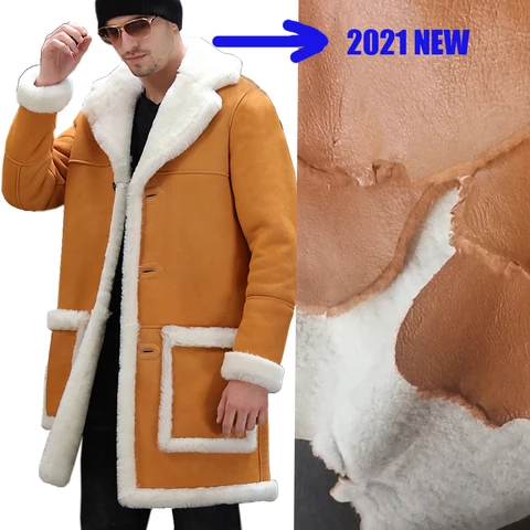 Мягкая удобная дубленка из овчины, желтое зимнее пальто средней длины из натурального меха, мужские теплые куртки из натуральной кожи