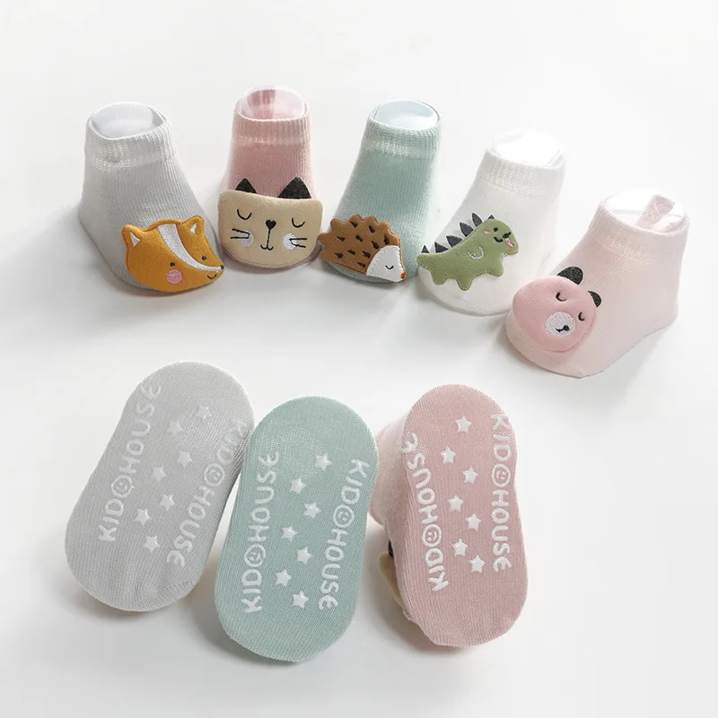 Calcetines tobilleros de algod&oacute;n suave para beb&eacute; y ni&ntilde;a, medias antideslizantes con dibujos de animales, para reci&eacute;n nacido, de 0 a 3 a&ntilde;os-0
