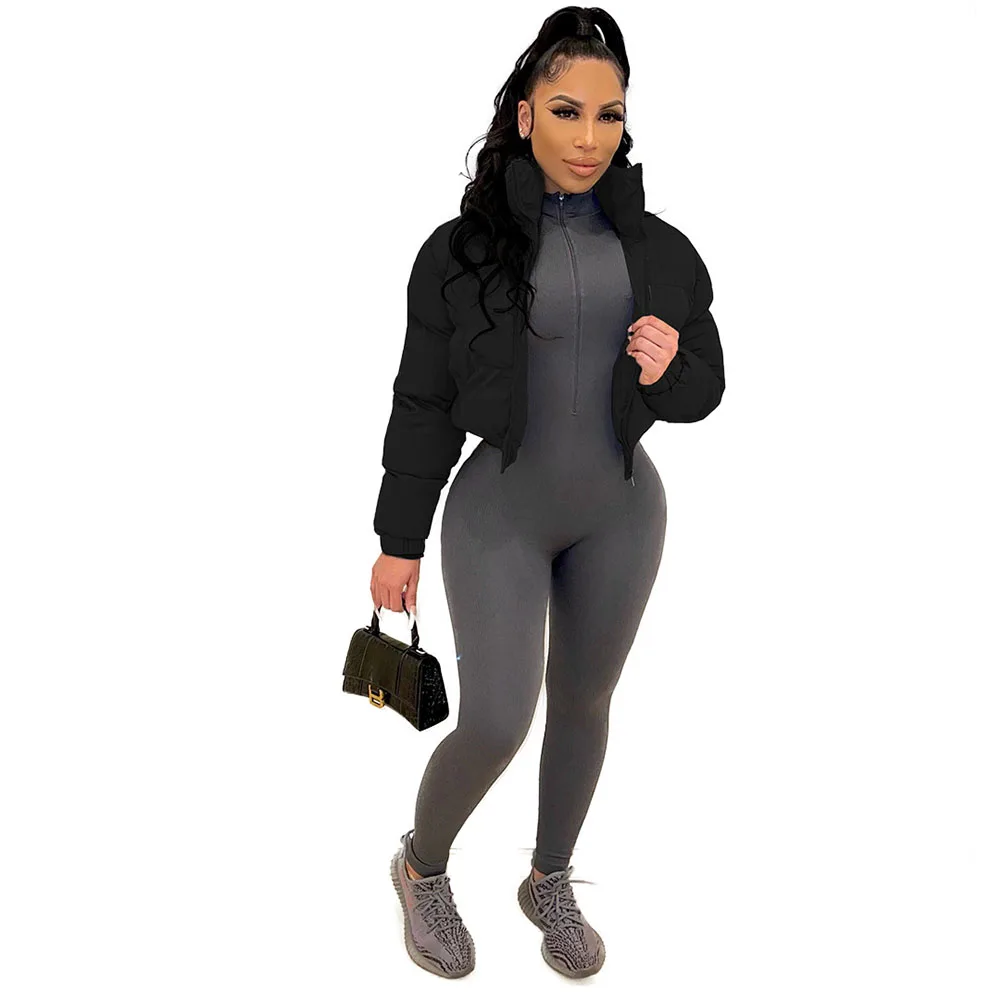 Women's Winter New Thick Warm Jacket Street Solid Color Long-Sleeved Stand-Up Collar Oversized Parka Coat Casual Bread Jacket