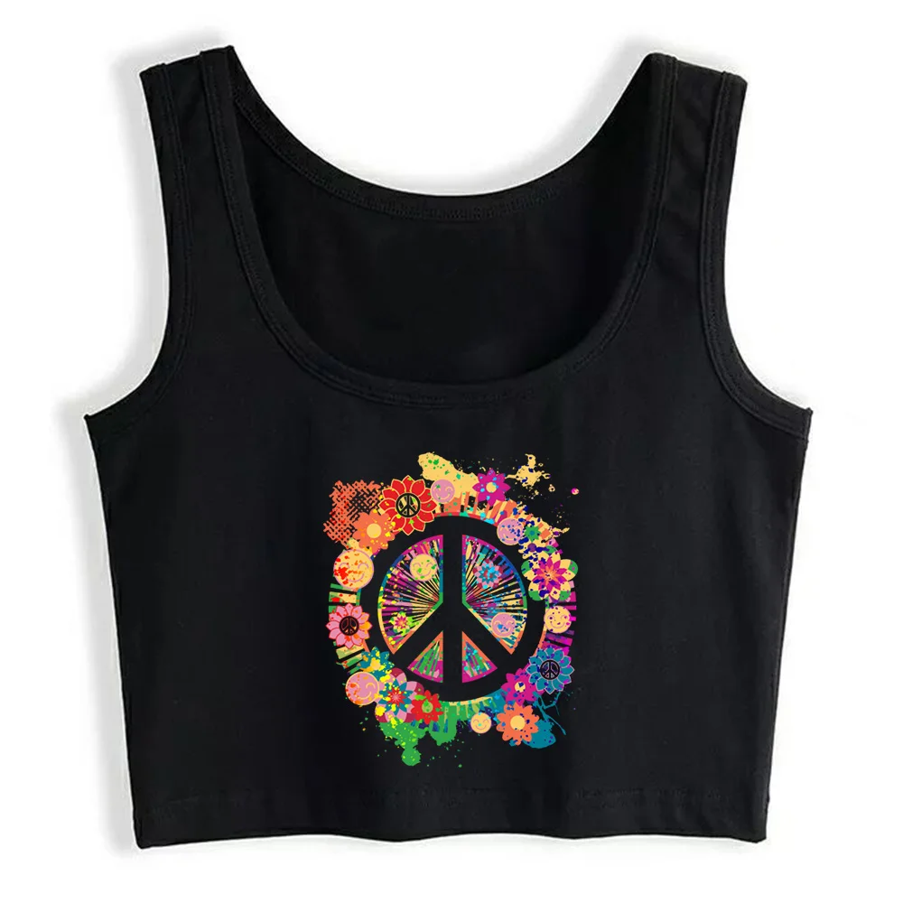 

Crop Top Women Peace Sign Bright Colorful Flowers 70s Retro Y2k Gothic Emo Harajuku Tank Top Female Clothes
