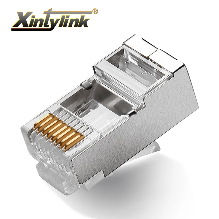 Xintylink-cabo de Conexão Ethernet Rj45 Conector Macho de Rede rg rj 45 Stp Jack Blindado Cat5 Conector Lan 20 50 100 Cabos de computador e conectores