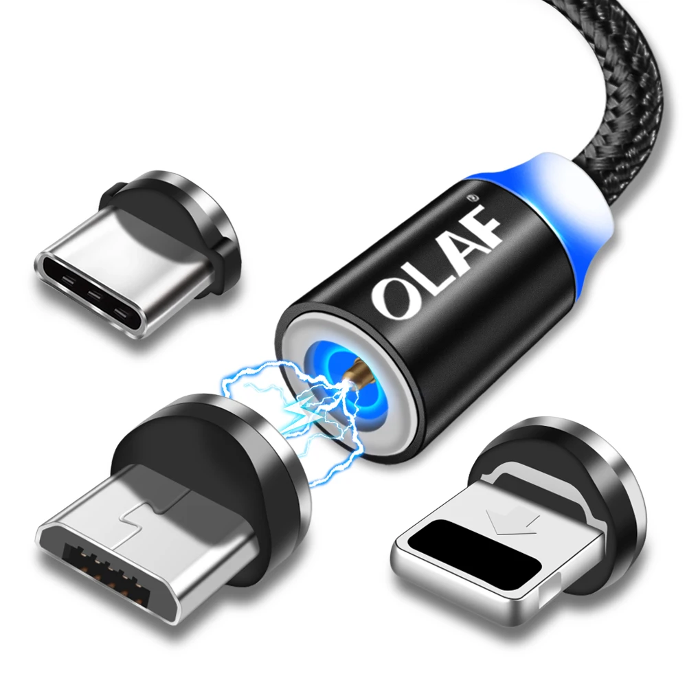 Магнитный кабель 1м оплетенный для мобильного устройства с подсветкой LED Type C, Micro USB, магнитное зарядное устройство для iPhone X XS max 7 8 10 Samsung Xiaomi Apple Cabo on.
