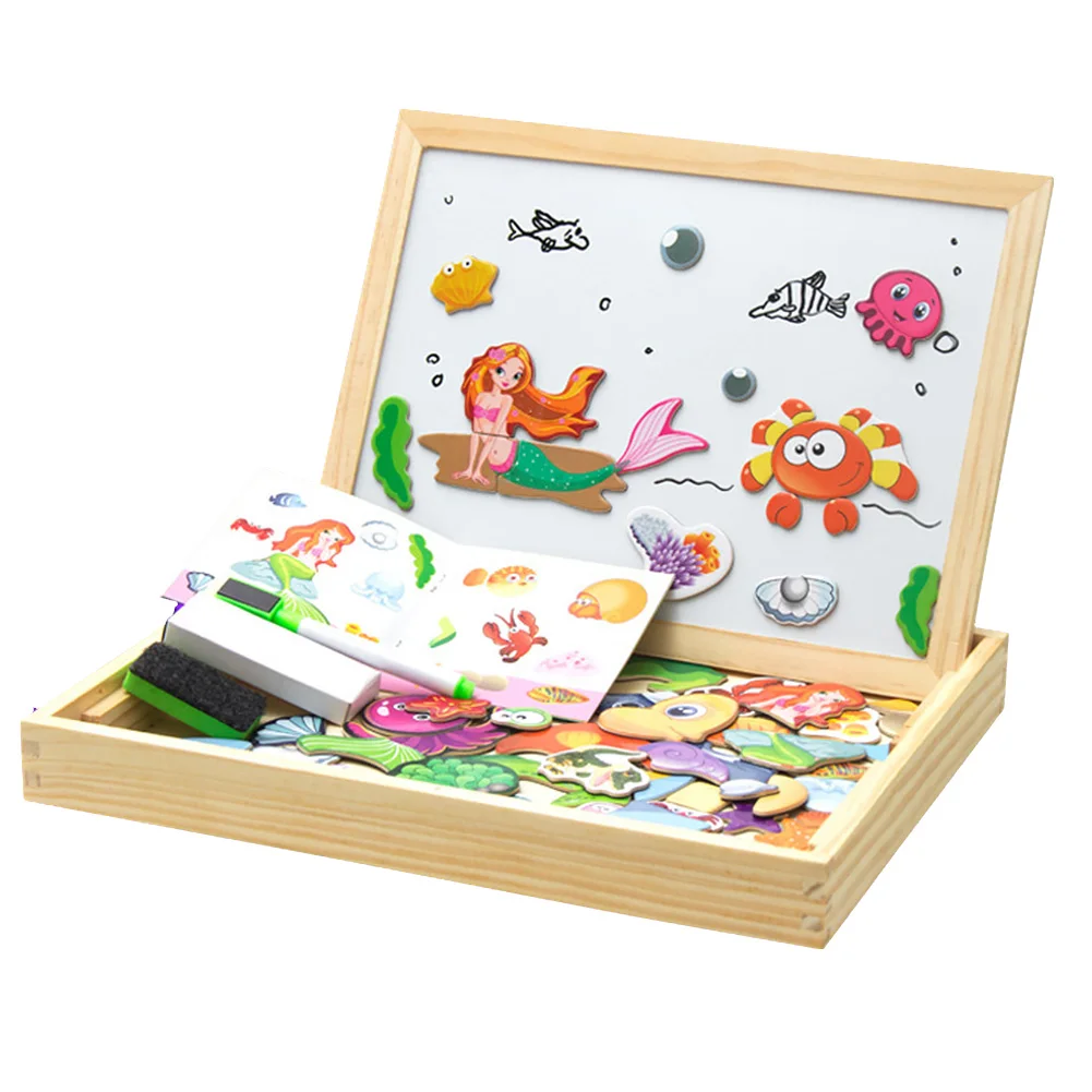 Learning Sketchpad Wooden Jigsaw Drawing Toy Set Magnetic Board Kids Educational Children Double Face Easel Gift Games Writing | Игрушки и