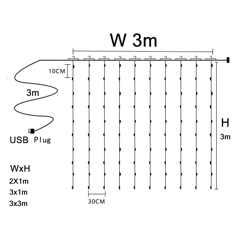 СВЕТОДИОДНАЯ Гирлянда-занавес с дистанционным управлением 3*3 м | Лампы и