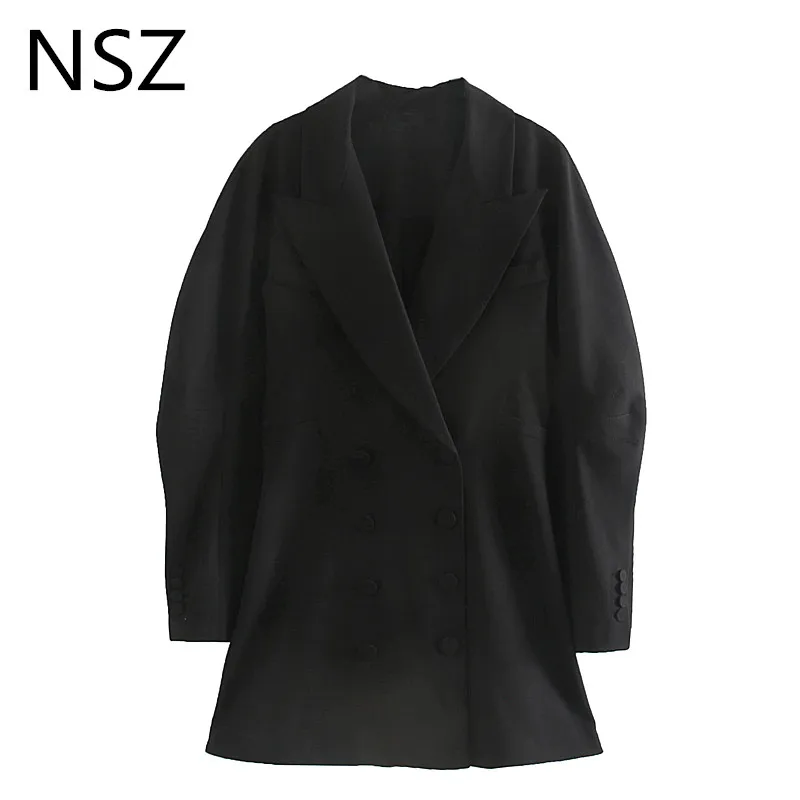 NSZ женские черные Блейзер Длинные рукава двубортный элегантные офисные вечерние