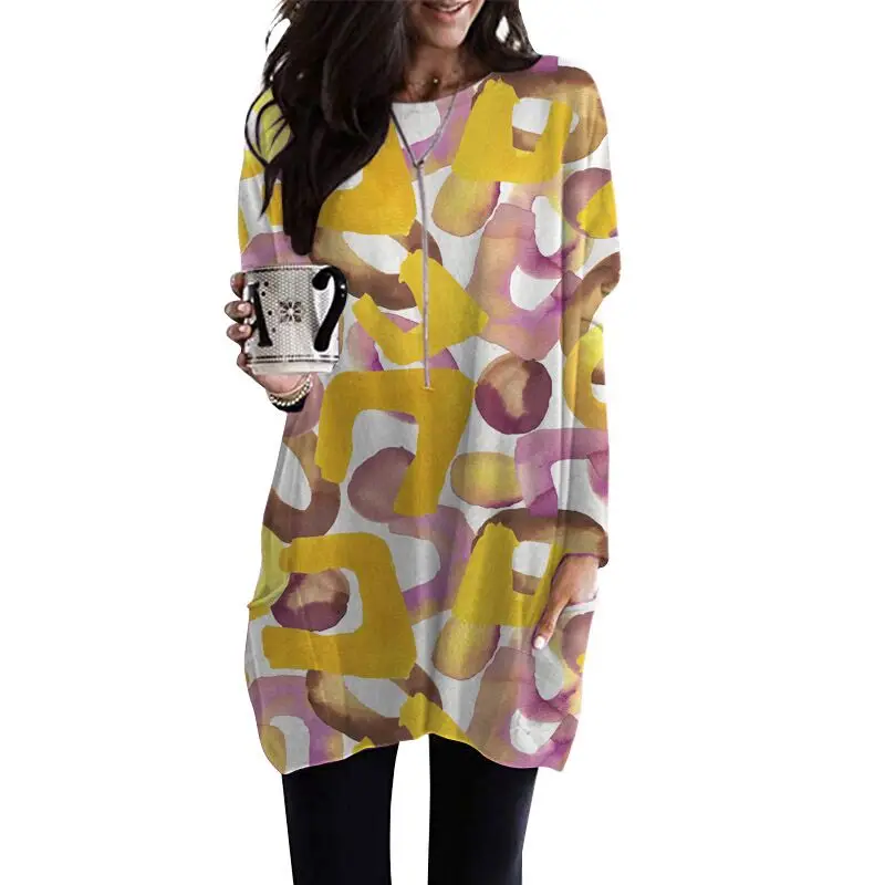 Женская футболка с карманами Повседневная длинным рукавом и градиентом большие