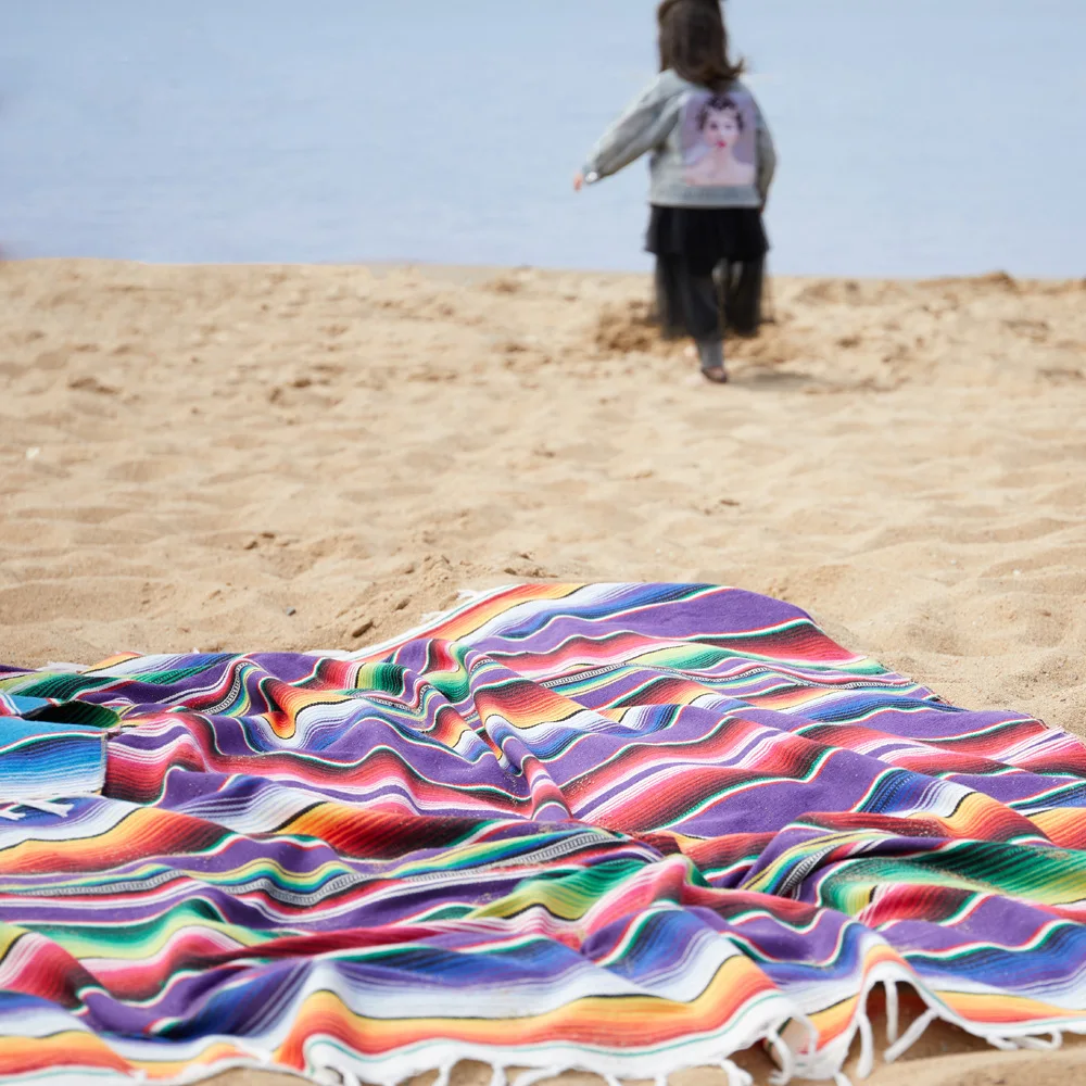 

Purple Mexican Serape Blanket Tapestry Outdoor Stripe Rainbow Tassel Beach Blankets Mat for Beds Travel Picnic Sofa Emergency