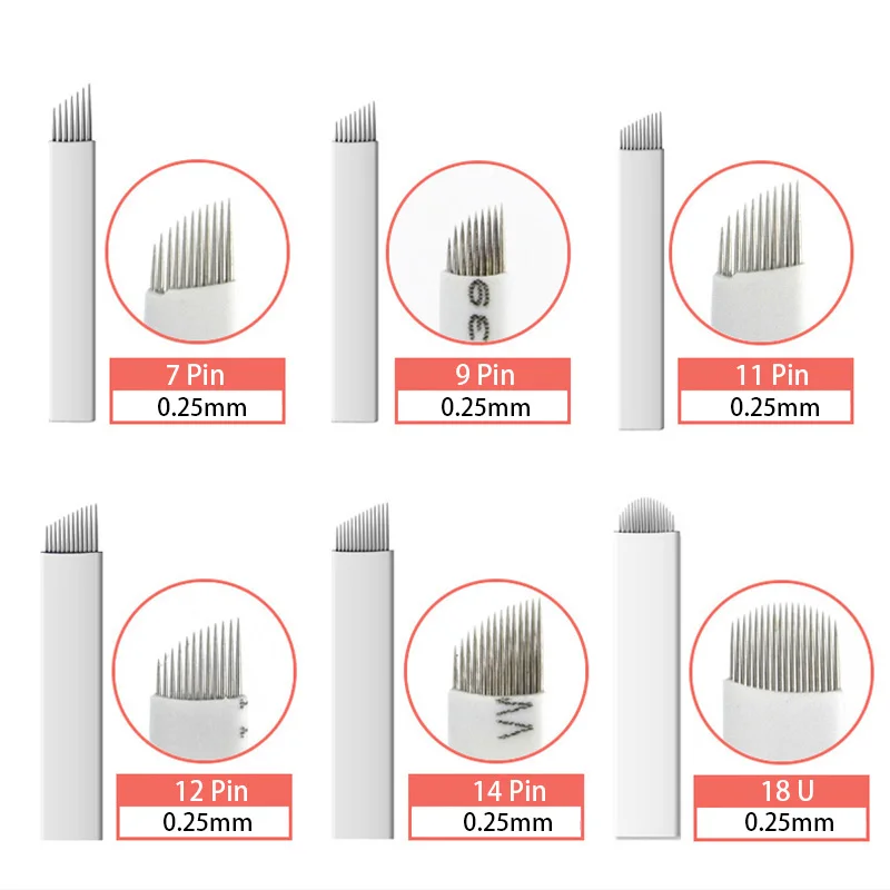 

200pcs Microblading 0.16mm White Blades Needles Tattoo Needle Permanent Makeup Needle 7 9 12 14 16/18/pin/U Manual Eyebrow Blade