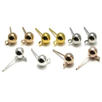 50pcslot 3 4 5 6mm round ball stud earrings post pins with loop earring base connectors for diy earrings jewelry making finding