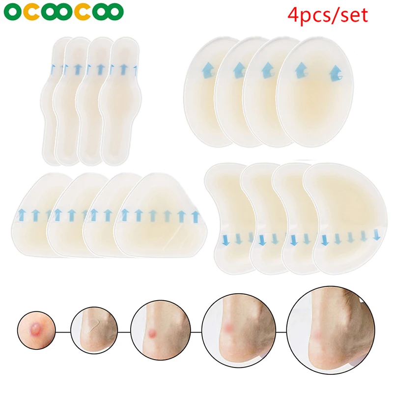 

4pcs/set Adhesive Hydrocolloid Gel Blister Plaster Heel Anti-wearing Heel Sticker Pedicure Patch Plaster Foot Care Tools
