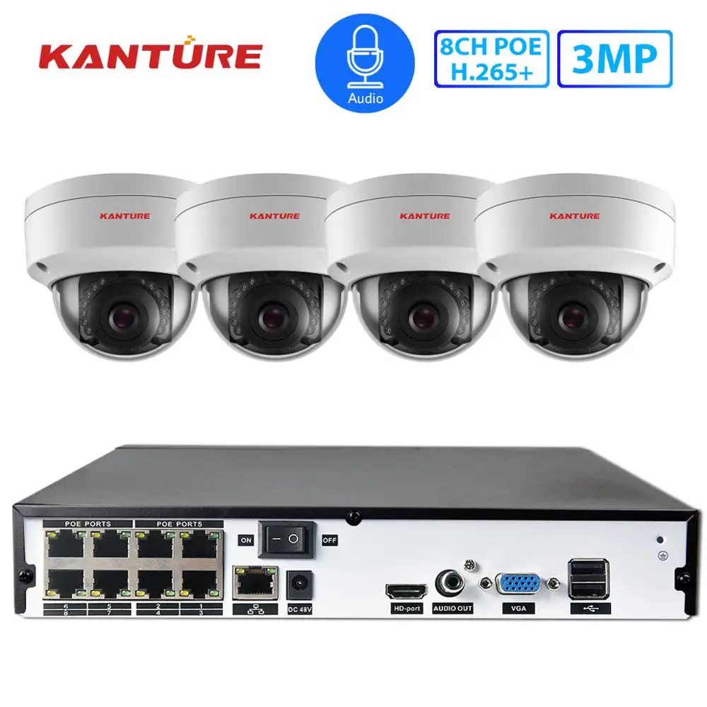 KANTURE H.265 + 8CH 4CH 5MP POE CCTV NVR система 3MP аудио VandalProof безопасность в/Открытый IP камера