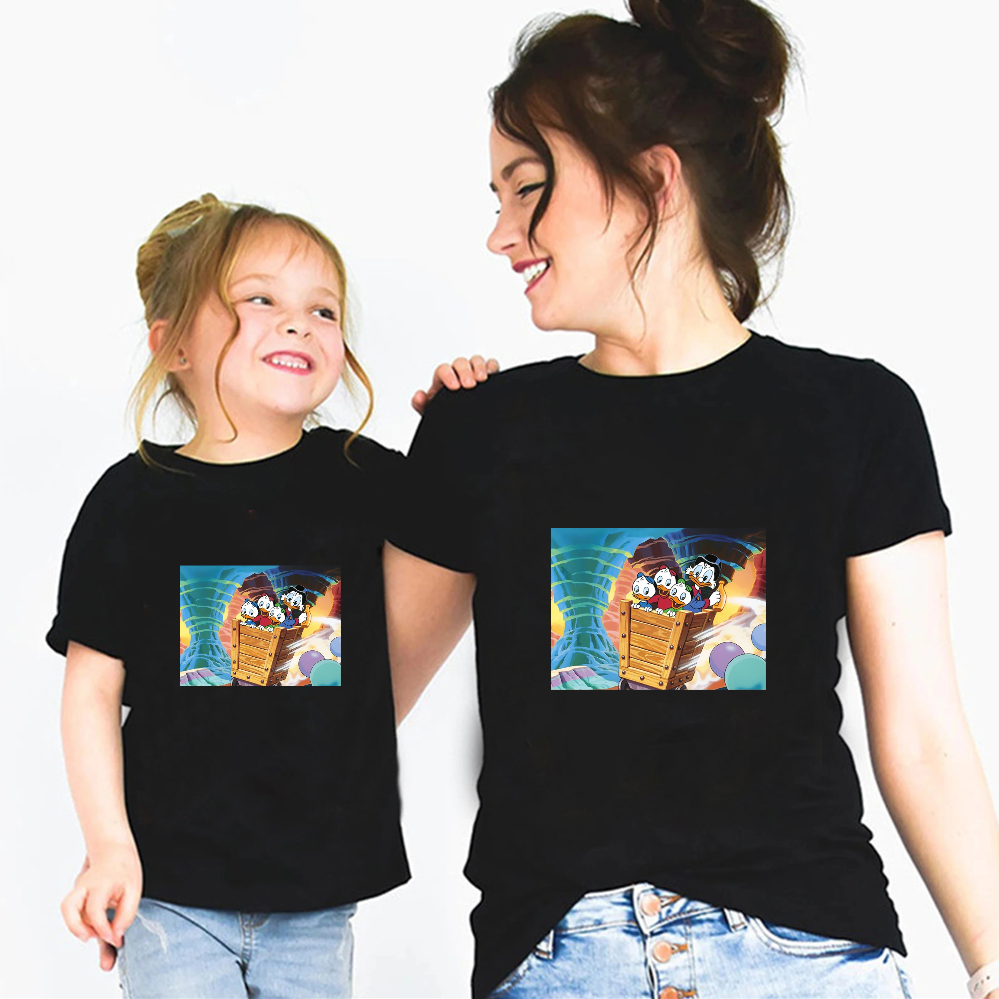 

New Disney Family Tshirt Winnie The Pooh Cotton Black Kawaii T-Shirt Unisex Women Clothes Baby Casual Female Short Sleeve Soft