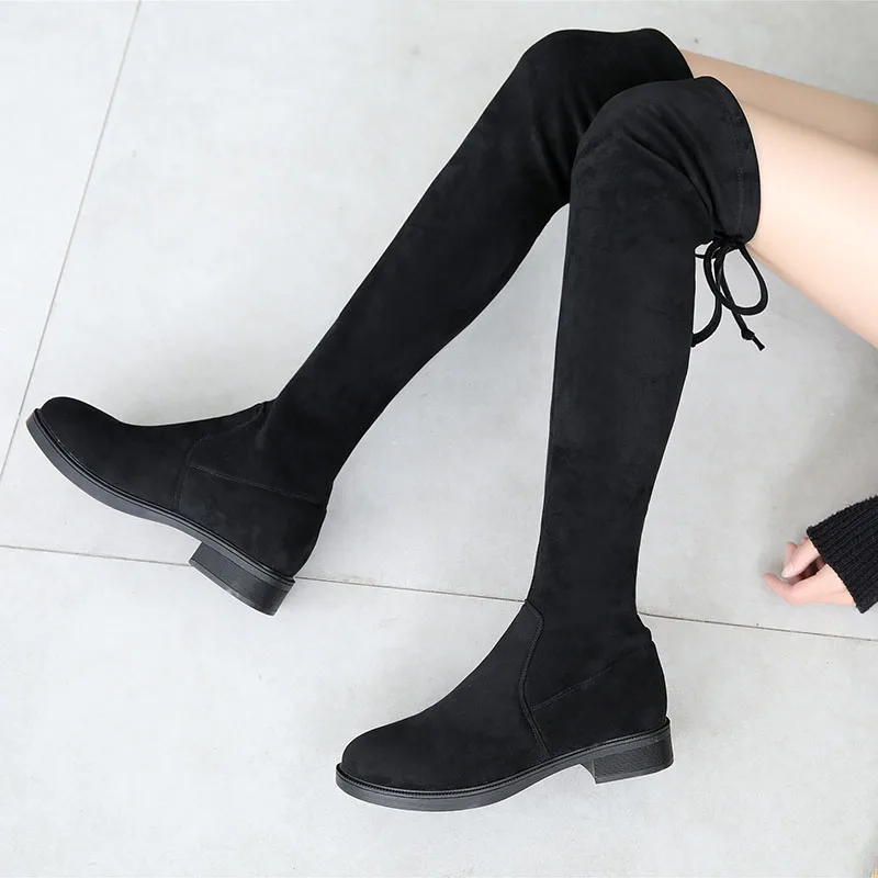 Женские офисные ботфорты стрейч Taoffen теплые размеров 35-39 на толстой подошве для