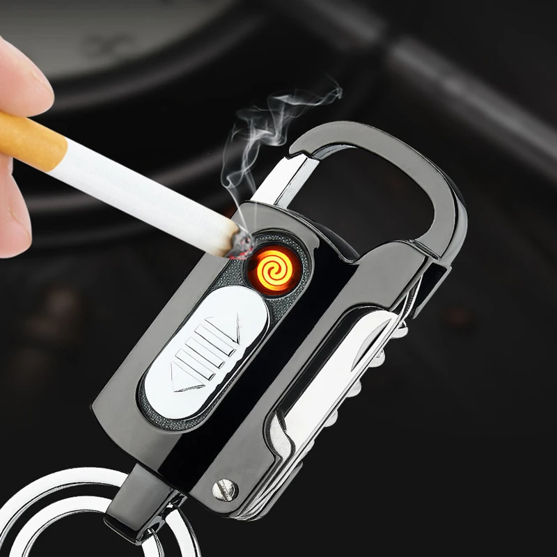 

Multifunctional Keychain Electric Lighter EDC Alloy Windproof Cool Lighters Wine Opener Knife Flashlight Slotted Screwdriver