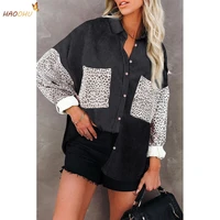 haoohu leopard print casual jacket womens shirt lapel sunken stripe 2021 new autumn winter coat women clothing urban streetwear