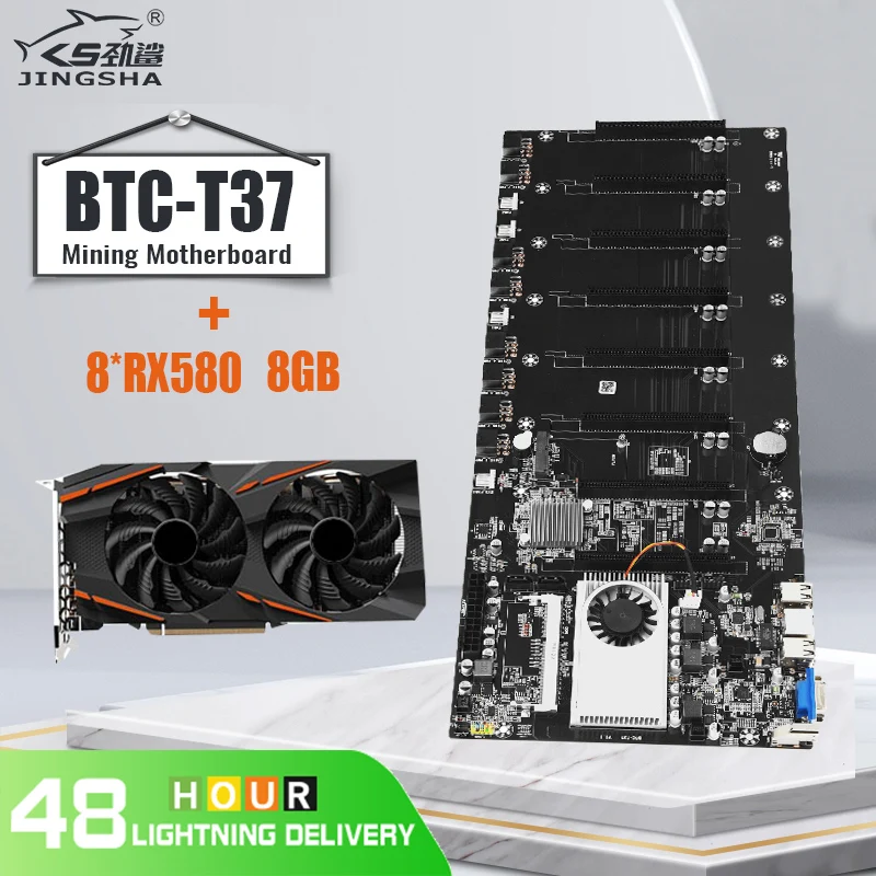 Günstig Bergbau Motherboard Mit CPU Und FAN 8 GPU Slots DDR3 Speicher Mit 8 * Grafikkarte Integrierte VGA Low Power Verbrauch Exquisite