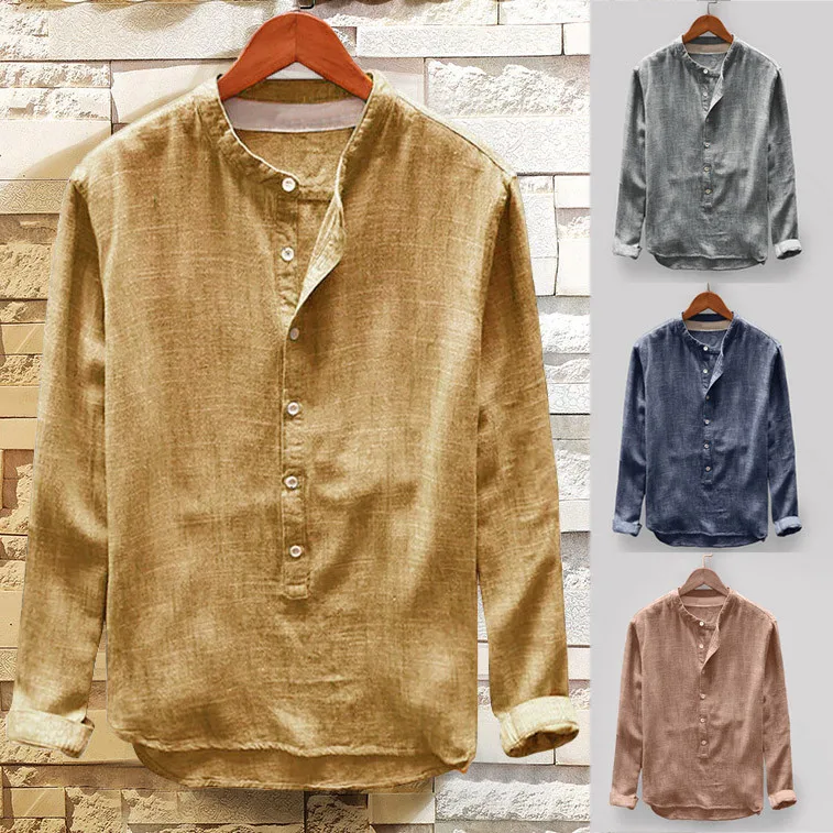 

Nieuwe Stijl Mannen Shirts Linnen Katoen Retro Shirts Top Casual Lange Mouwen Knop Mode Mannelijke Shirts Blouse Camisas Hombre