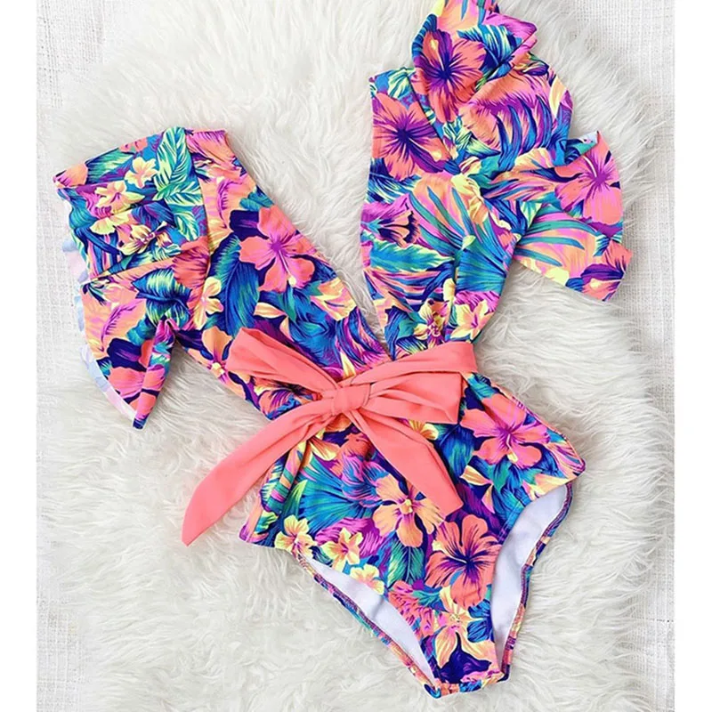 

2021 Sexy One Piece Swimsuit Women Swimwear Floral Print Bodysuit Summer Beach Bathing Suit Monokini Swimsuit S~XL