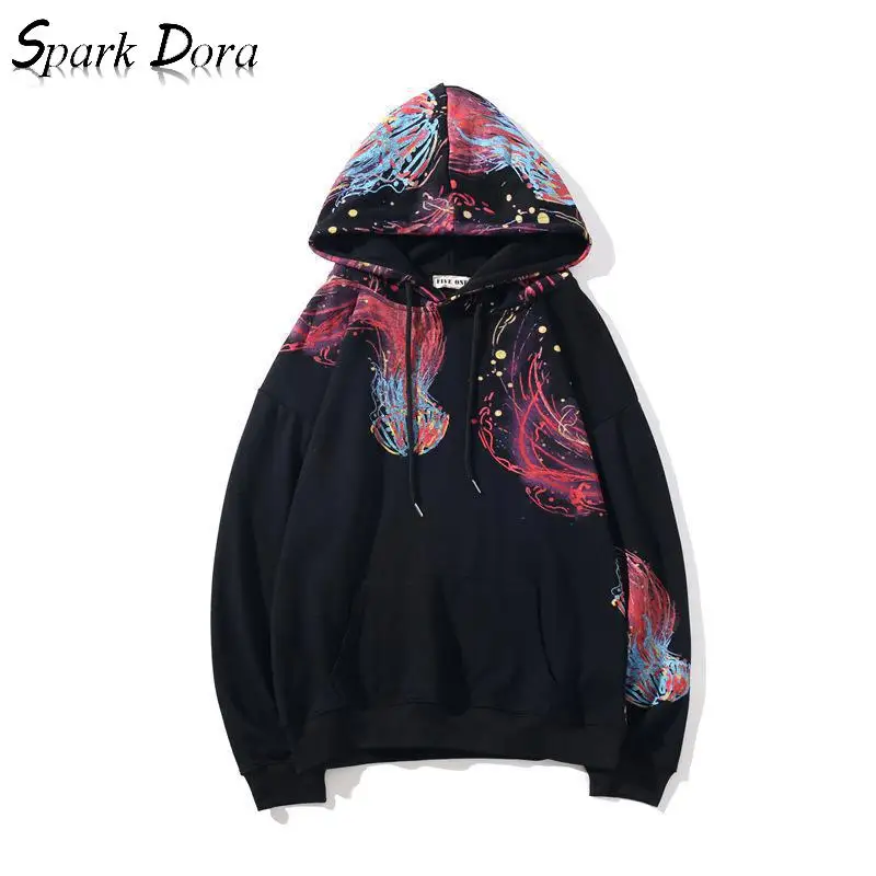 

SparkDora 2019 New Winter China Style Style Hiphop Print Ins Large Yard Leisure Loose Streetwear Pullovers Hooded