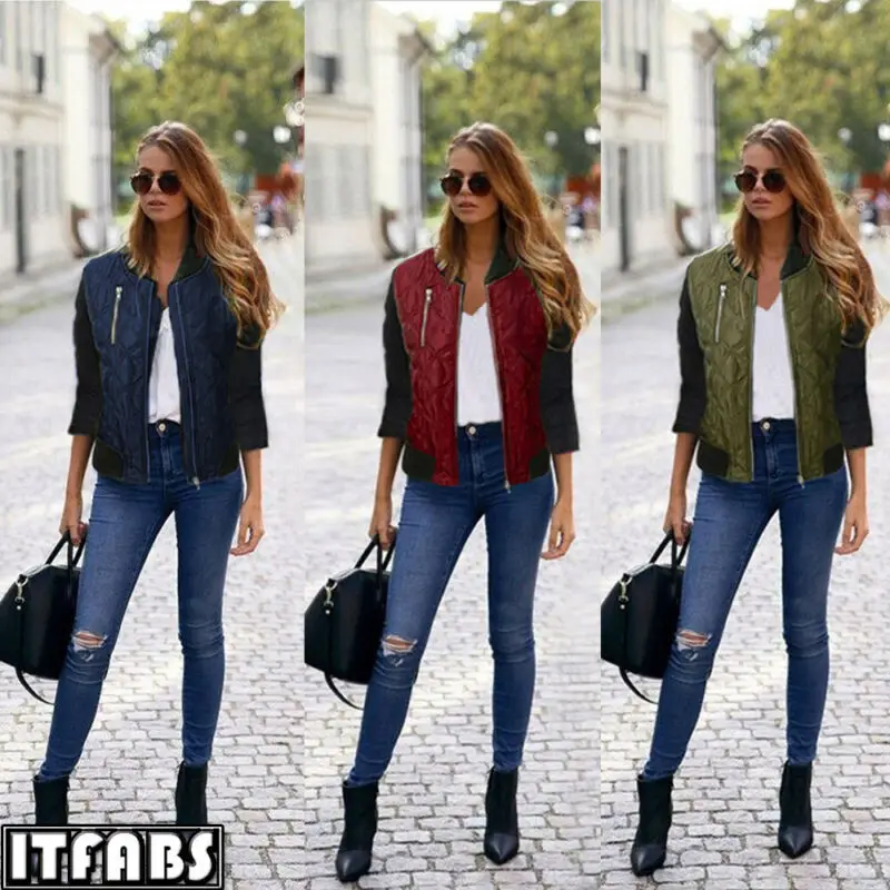 Женская куртка бомбер на молнии хлопковая стеганая байкерская топы размера плюс