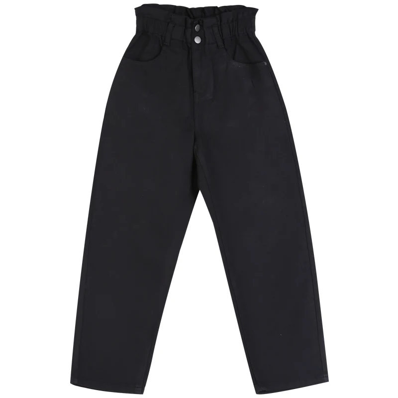 

LEIJIJEANS 2020 Autumn Plus size women's elastic waist high waist capri harem pants double-breasted white and black ladies jeans