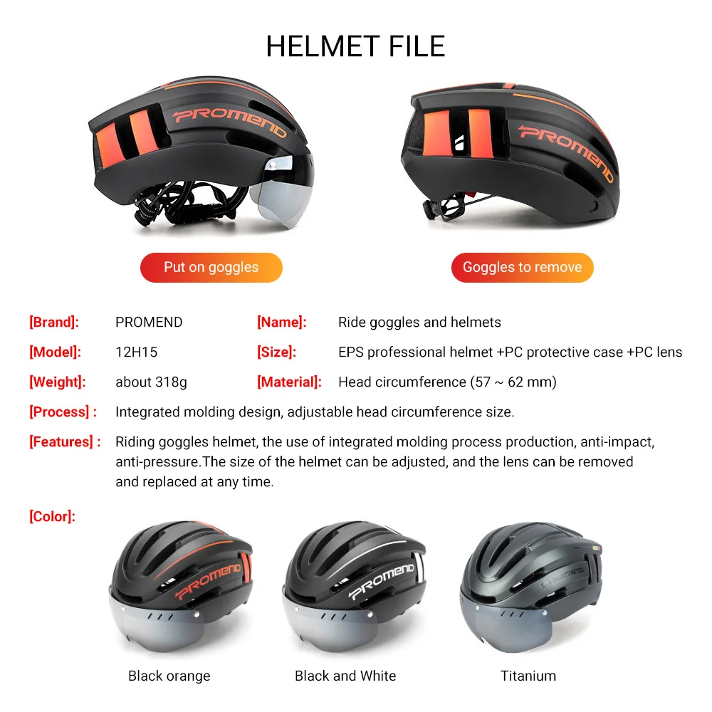 

PROMEND Bicycle Helmet Integrally-Molded LED Light Recharge EPS Professional Road Bike Helmets Outdoor Protector MTB DH Safe Hat