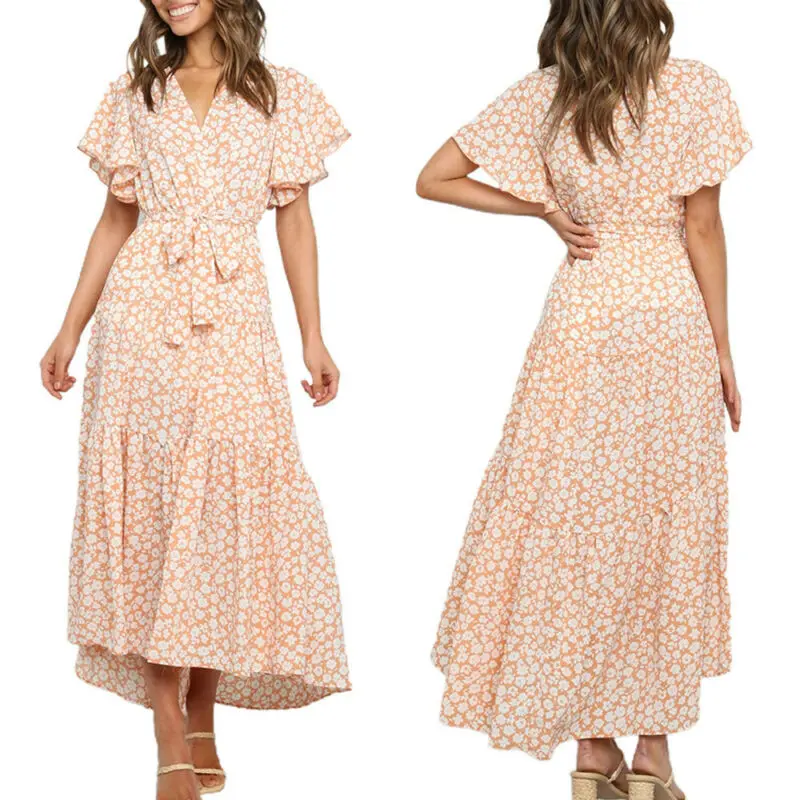 

Женские модельные туфли обувь 2021 женские с V-образным вырезом и короткими рукавами, с цветочным рисунком, Vestidos, для девушек, летнее праздничн...