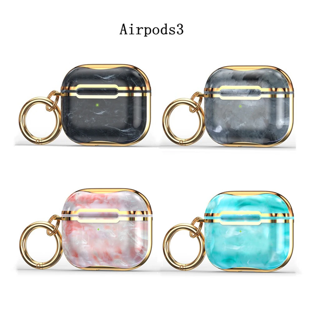 

2021 New Electroplating Marble Tpu Earphone Case For Airpods 3 With Keychain For Apple Airpods 1 2 Pro Earphone Protective Cover