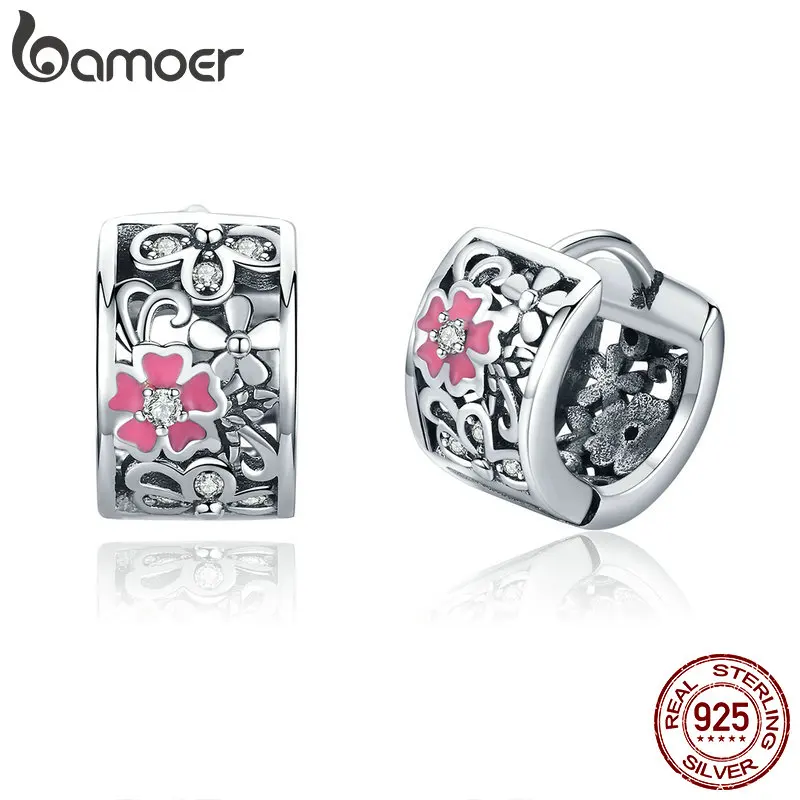 Женские серьги гвоздики BAMOER из серебра 925 пробы с цветочками ромашки ювелирные