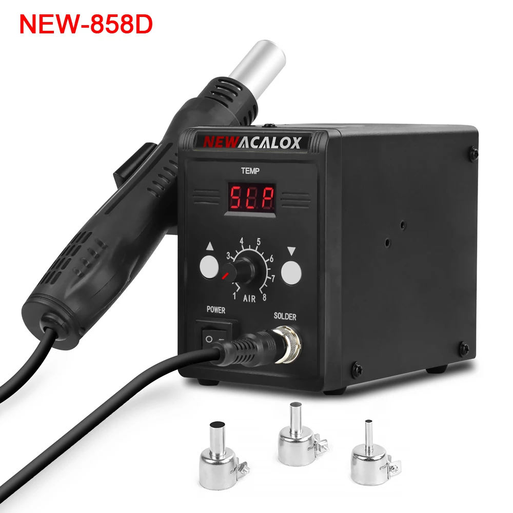 NEWACALOX 110 В/220 В фена 858D 700 Вт цифровая SMD паяльная станция с функцией демонтажа Тепловая пушка промышленный фен для волос